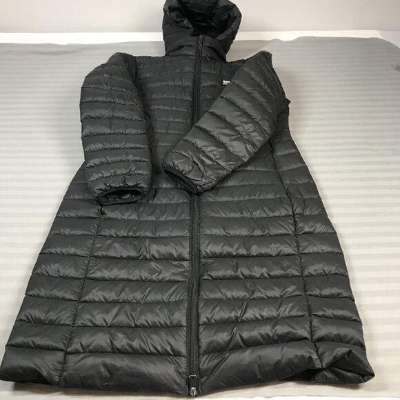 Roots Coat Womens Medium Black Long Hooded Down Puffer Parka Full Zip 90/10 Down - Picture 1 of 9